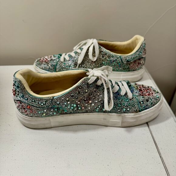 Betsey Johnson Sidny Floral Rhinestone Platform Sneakers Women’s 11 Bling - Picture 12 of 16